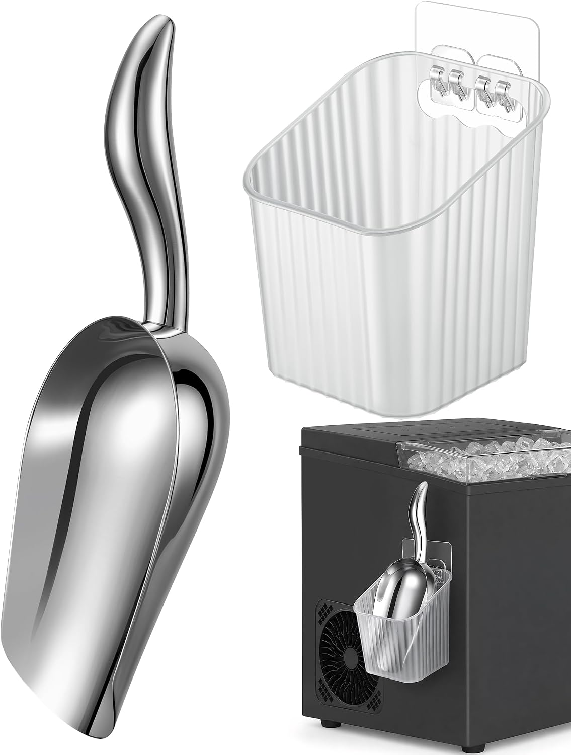 6oz Stainless Steel Ice Scoop for Freezer with Draining Holder
