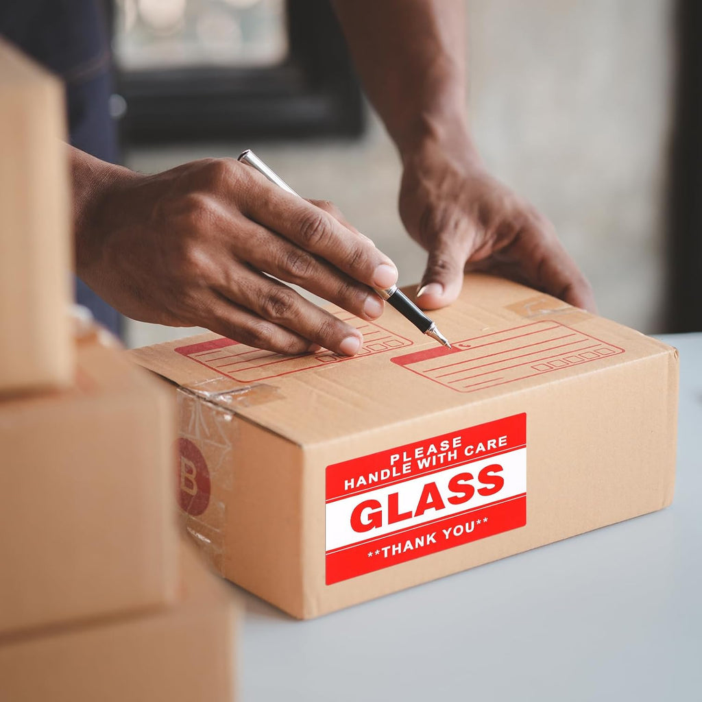 500 Pcs Fragile Glass Stickers Handle with Care Labels Red 1 Roll