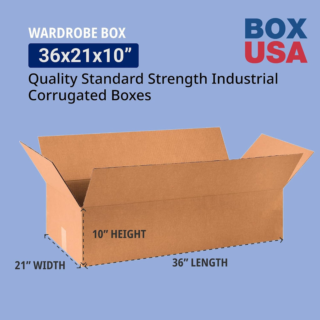 Wardrobe Moving Boxes Flat 36"L x 21"W x 10"H 10-Pack - Corrugated Cardboard Box for Shipping, Mailing, Packing