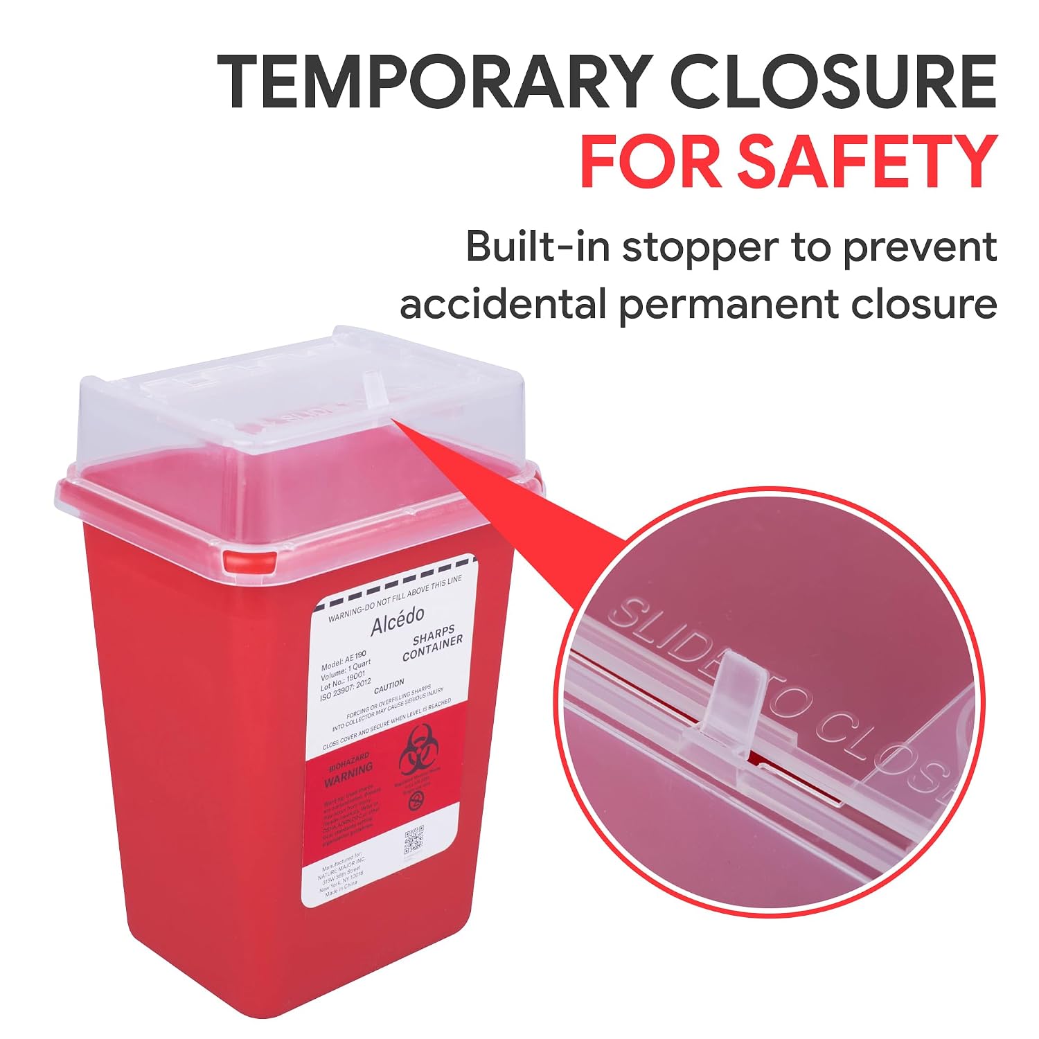Sharps Container 1 Quart (1-Pack) for Home Use & Travel Disposal | Small & Portable, Convenient Handle, Built-In