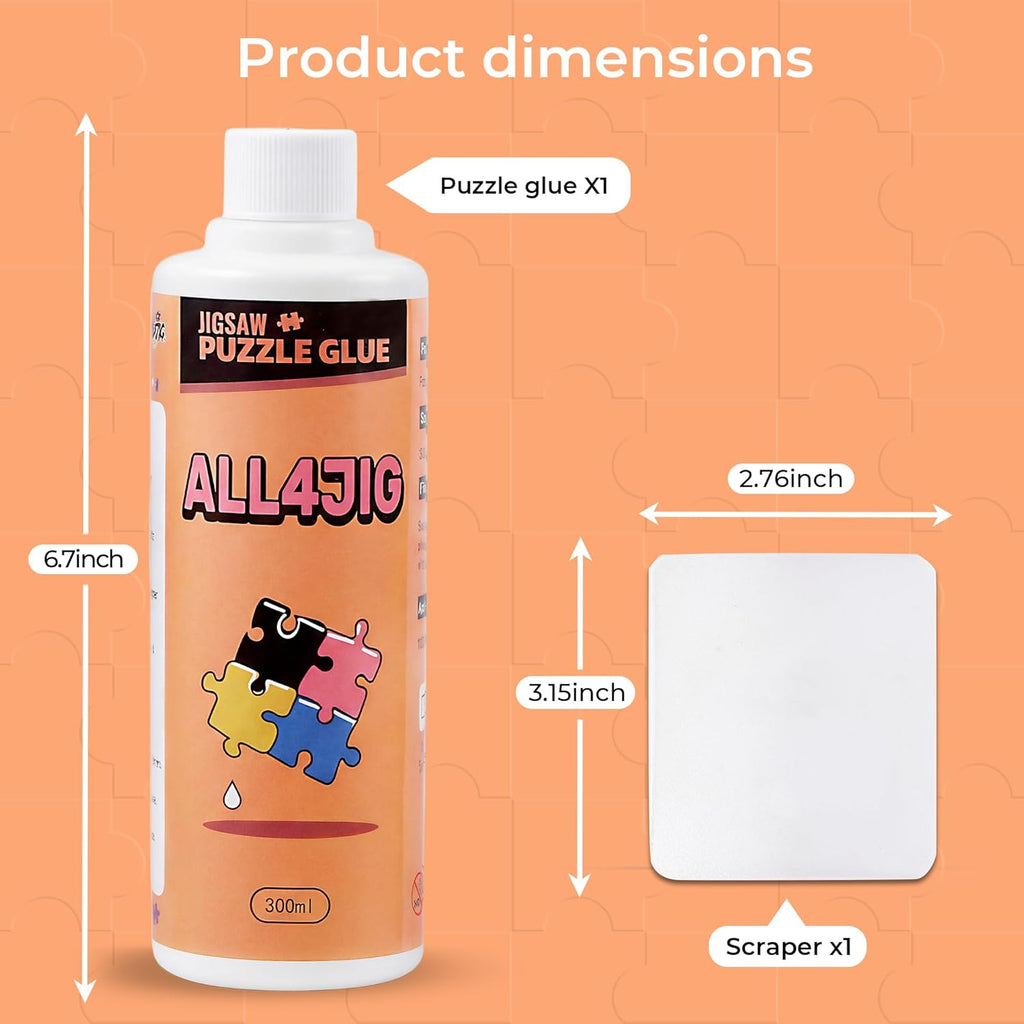 Large Capacity Jigsaw Puzzle Glue Clear Drying 10.1 fl oz(300ml) with Scraper, Puzzle Saver & Sealer for Finished