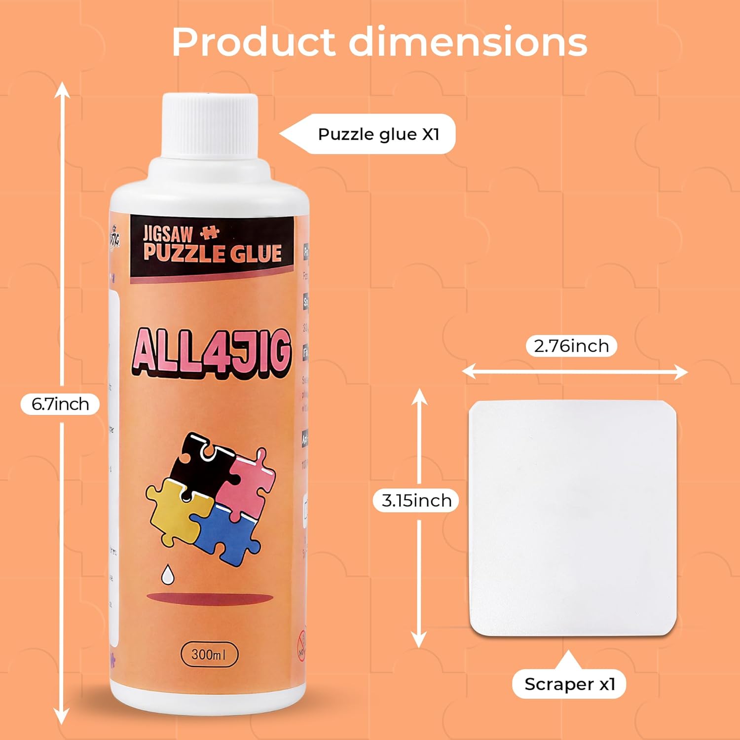 Large Capacity Jigsaw Puzzle Glue Clear Drying 10.1 fl oz(300ml) with Scraper, Puzzle Saver & Sealer for Finished