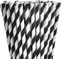 100 Black Striped Paper Straws, 7.75 in Black and White Straws