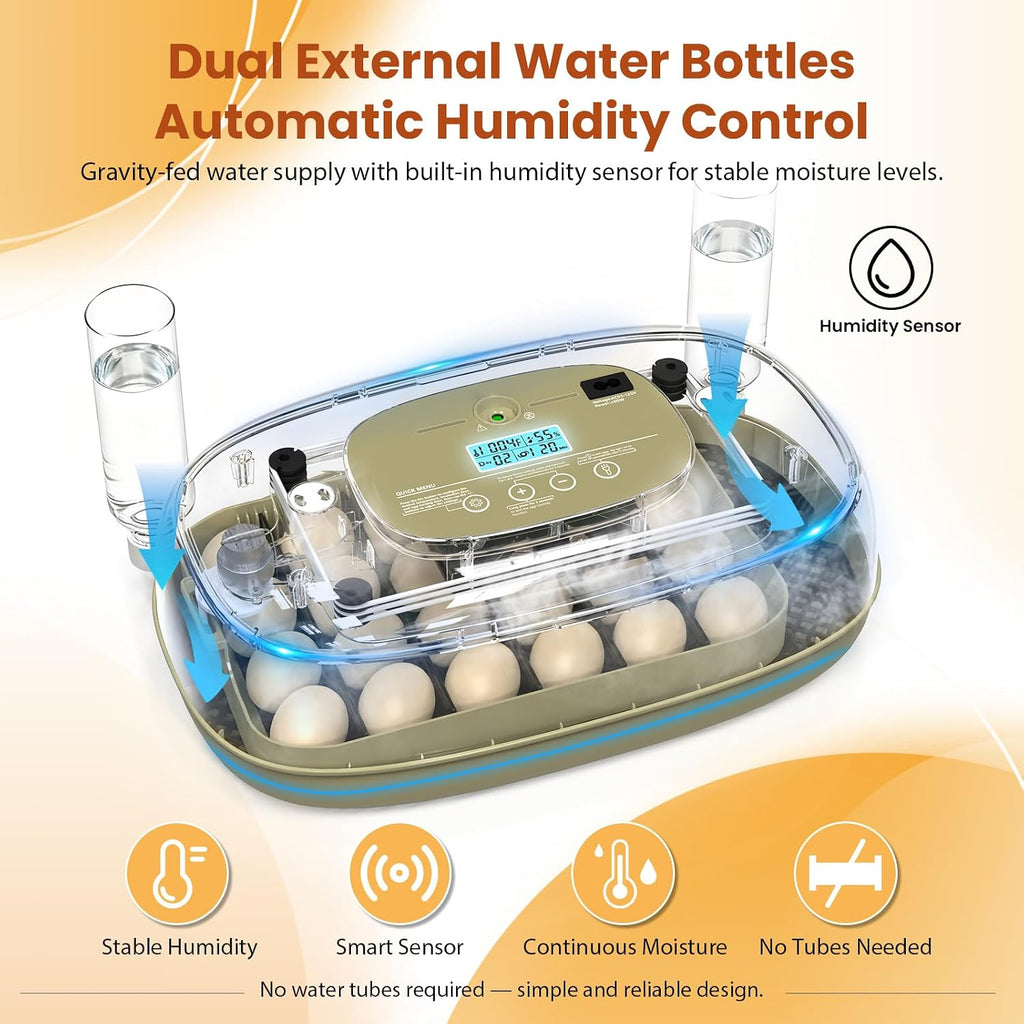 24 Egg Incubator with Humidity Display & Candler, Automatic Adjustable Turner, Temp & Humidity Control, Auto Water