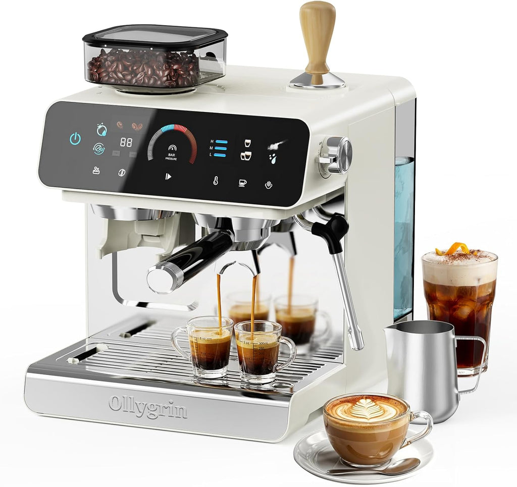 Semi-Automatic Espresso Machine with Grinder, 2-in-1 Coffee Machine with Milk Frother, 20 Bar Pressure Coffee Maker