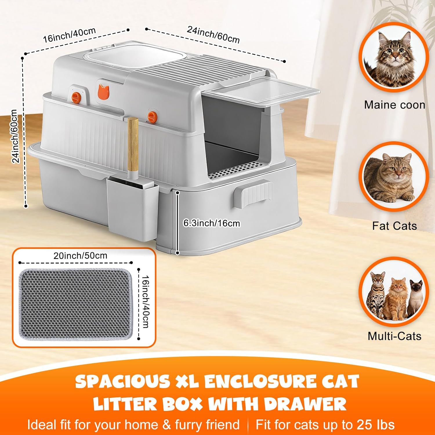 Enclosed Stainless Steel Cat Litter Box with Drawer, XL Large Metal Cat Box with Lid for Indoor Cats, Metal Covered