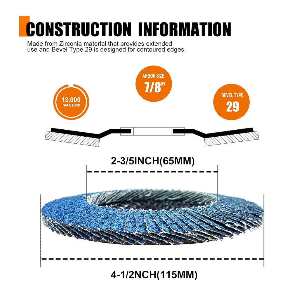 FEWELL 15Pcs 4.5inch Flap Discs for Metal, 40 Grit Sanding Disc