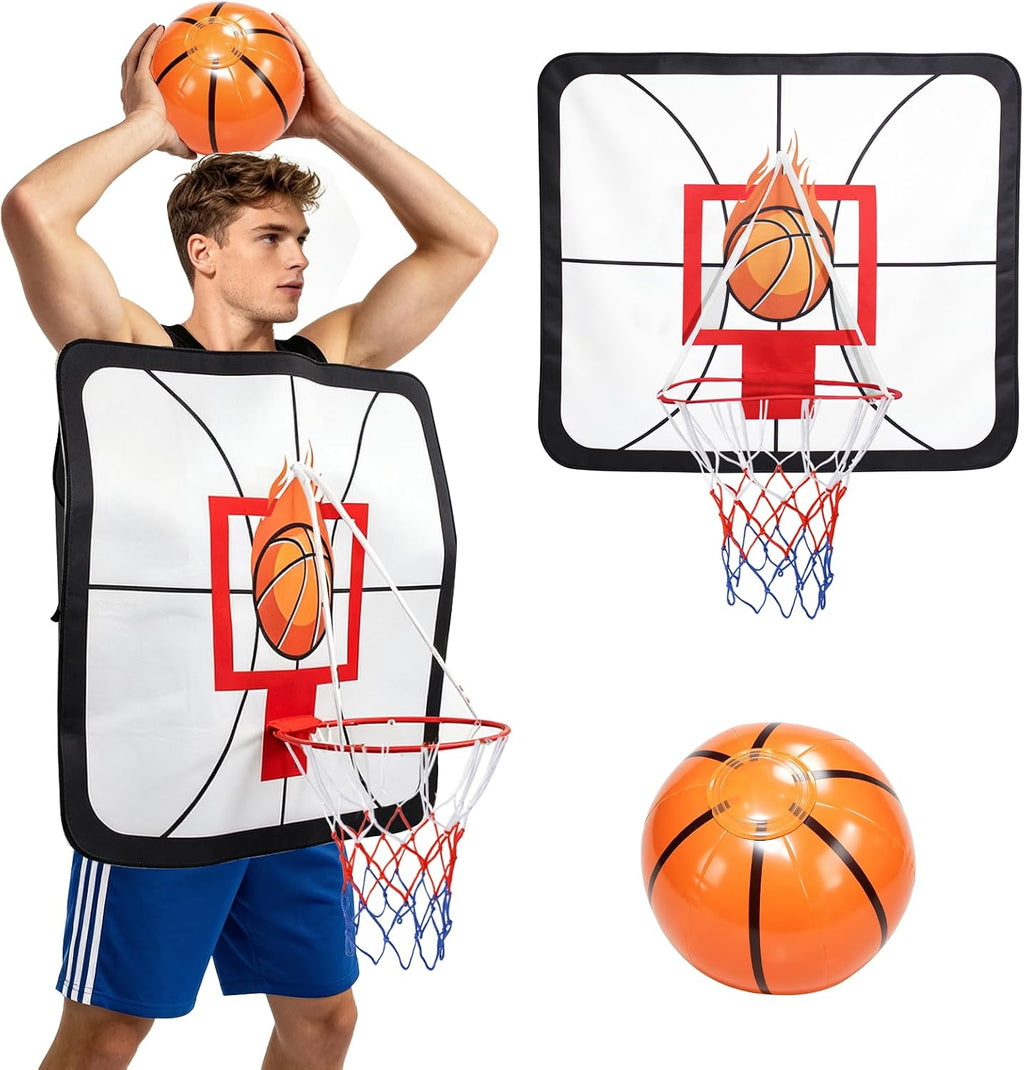 Adult Basketball Hoop Costume, Wearable Backboard Costume with Inflatable Basketball, Funny Sports Theme Halloween