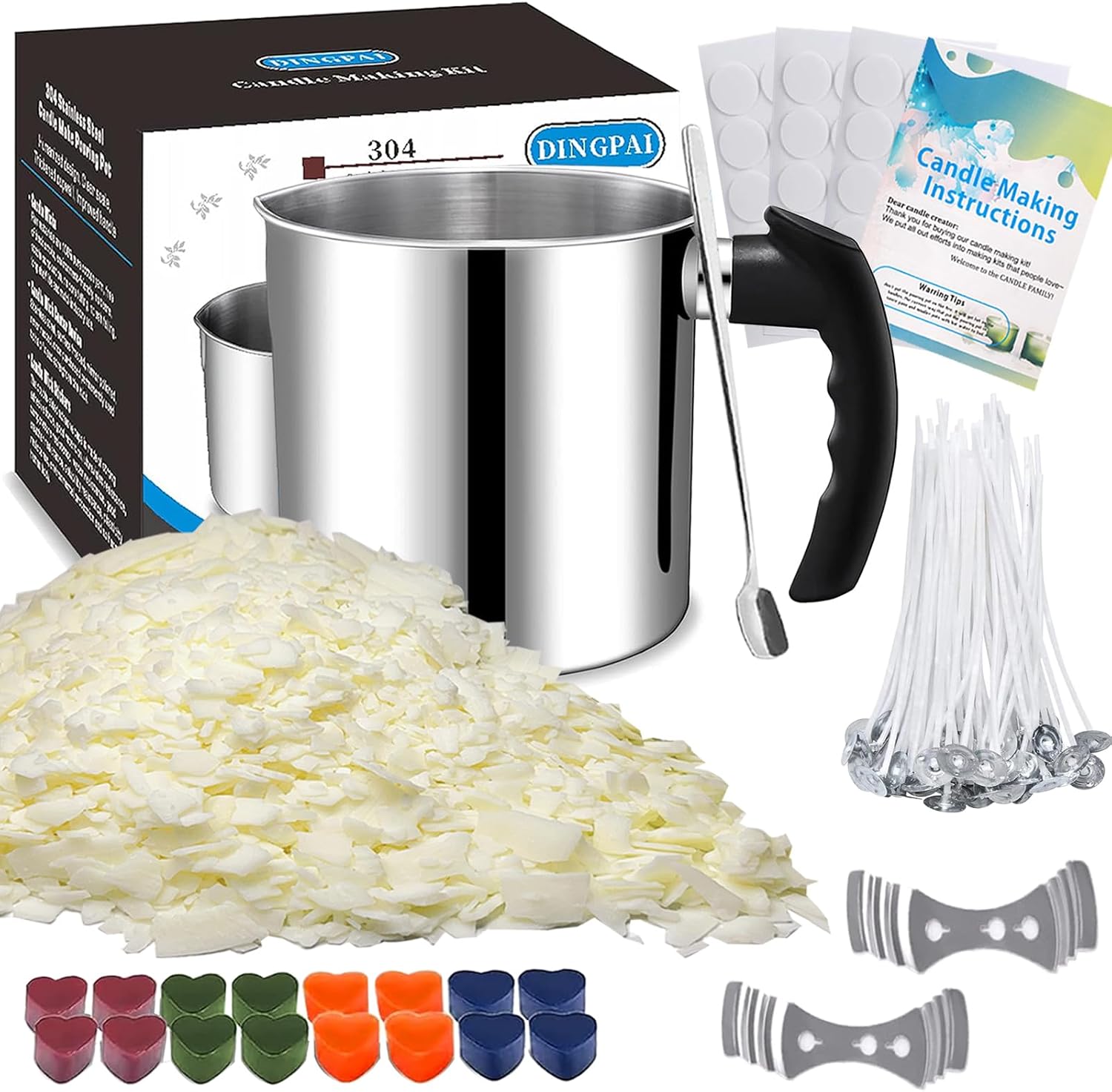 Candle Making Supplies, Candle Make Pouring Pot, Wicks & Soy Wax | 304 Stainless Steel Melting pot & Spoon, Candle