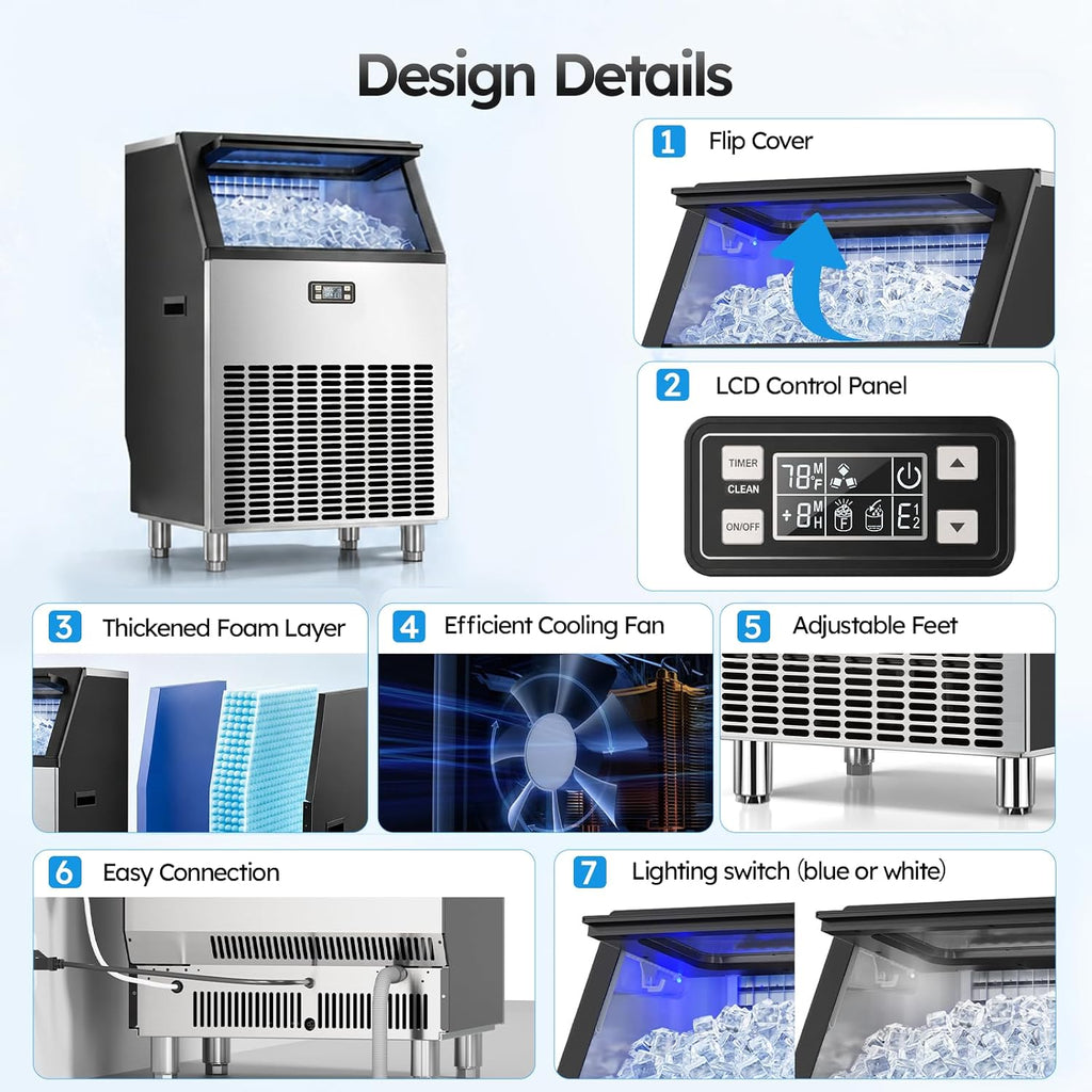 Commercial Ice Maker, 350lbs/24H with 70lbs Storage Bin ETL Approval