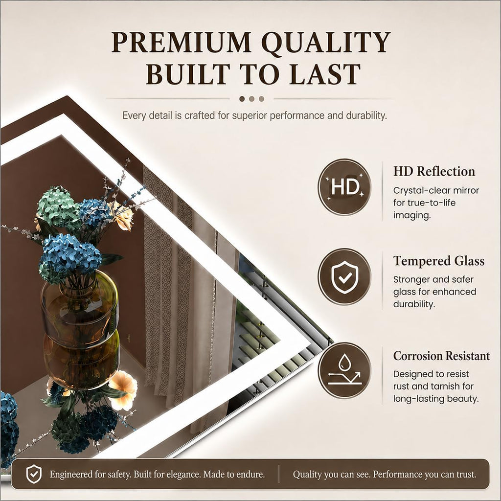 40x36 LED Lighted Bathroom Mirror for Vanity | Front Light and Backlit, Anti-Fog, Memory, 3 Color, Tempered Glass