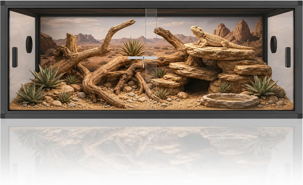 90 Gallon Reptile Tank, 48"x24"x18" Front Opening Reptile Terrarium, Black | Aluminum Frame Reptile Enclosure with