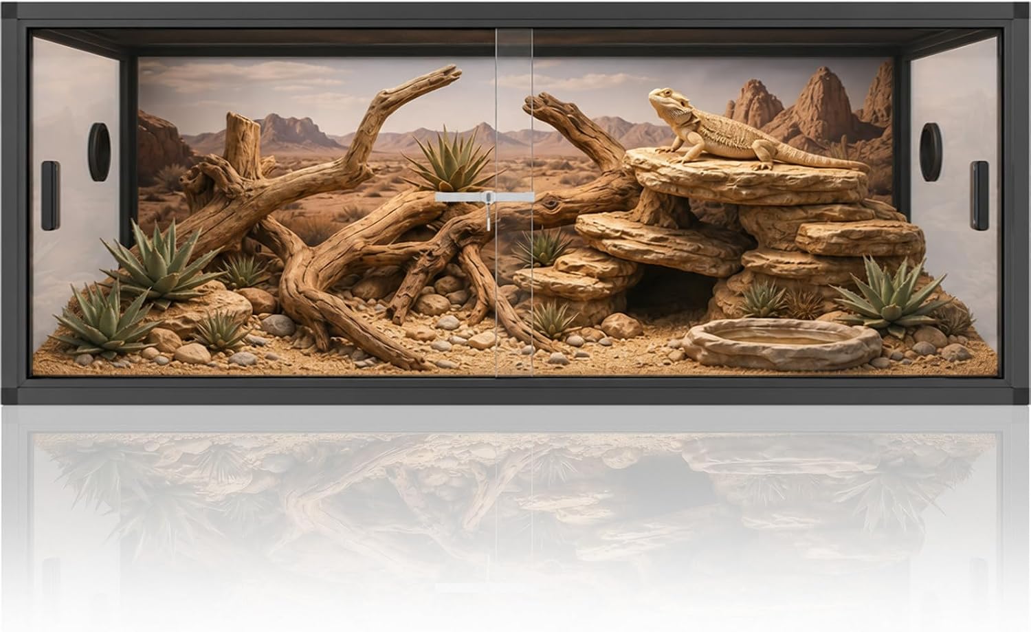 90 Gallon Reptile Tank, 48"x24"x18" Front Opening Reptile Terrarium, Black | Aluminum Frame Reptile Enclosure with