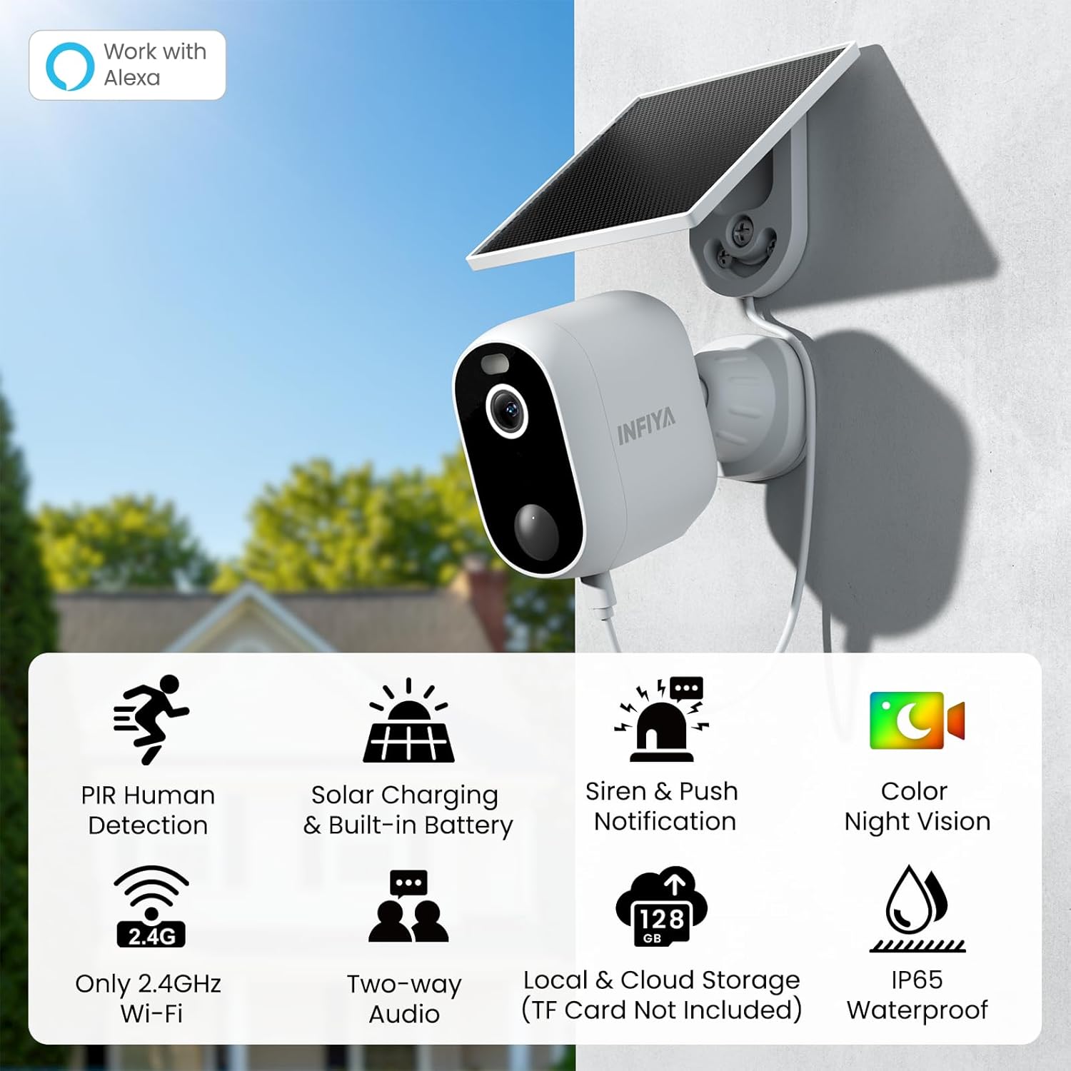 Security Cameras Wireless Outdoor-Solar&Battery Powered 2K 2.4G Cameras for Home Security, Instant Alert, AI Human