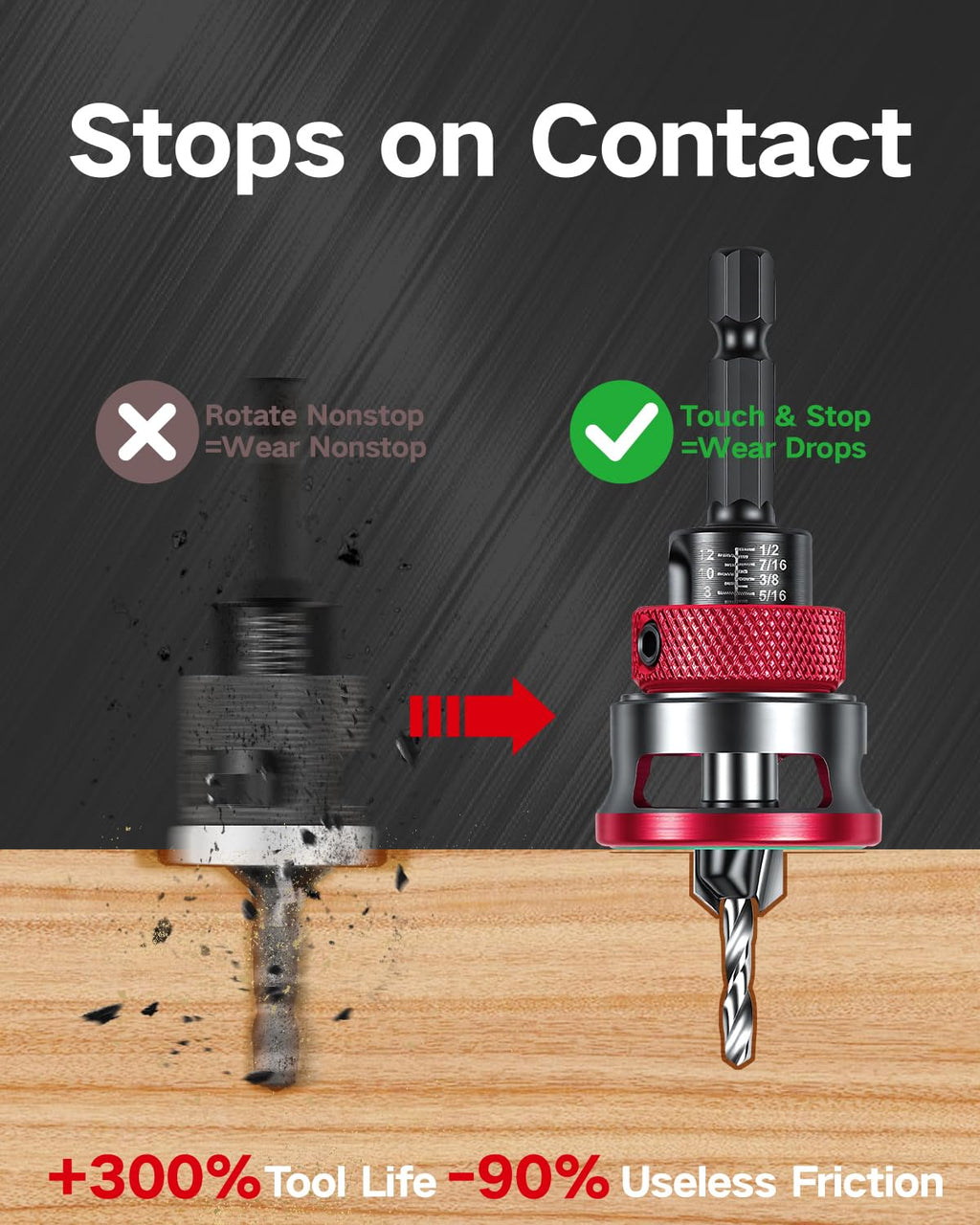 9PCS Countersink Drill Bit Set Adjustable Depth Stop Collar for Woodworking