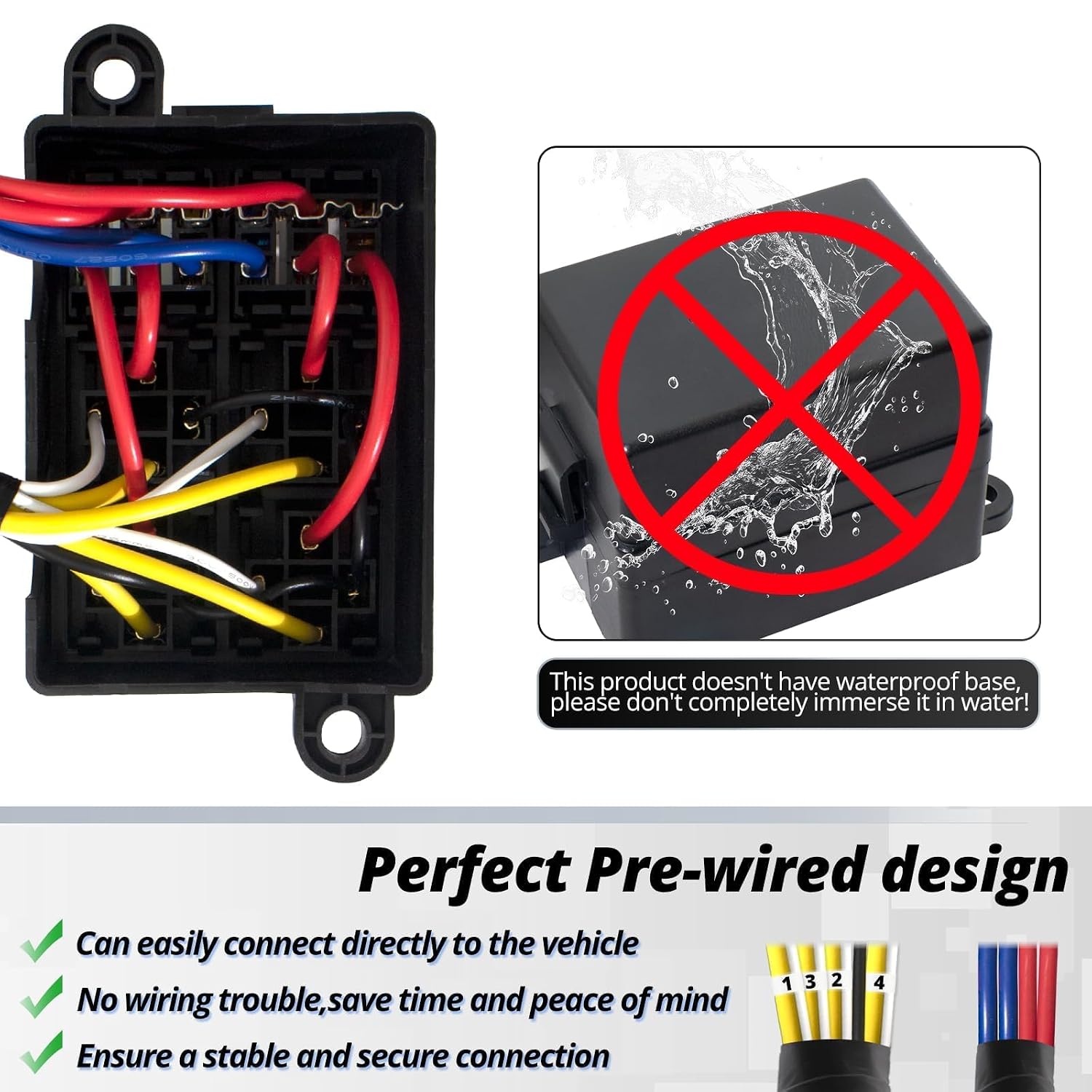 12V Pre-Wired Fuse and Relay Box Kit with 4 x 40A Relays & 6 ATC/ATO Fuses, Universal 4-Pin Relay Block for Cars, Trucks