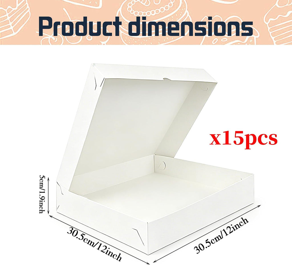 15 PCS White Pizza Boxes 12x12x1.9 Inch Bakery Packaging Box