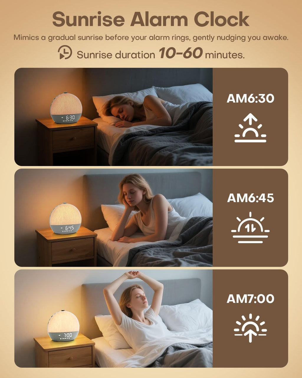 Sunrise Alarm Clock, White Noise Sound Machine, Sunlight Alarm Clocks for Bedrooms, 9 Natural Wake Up RGB Night