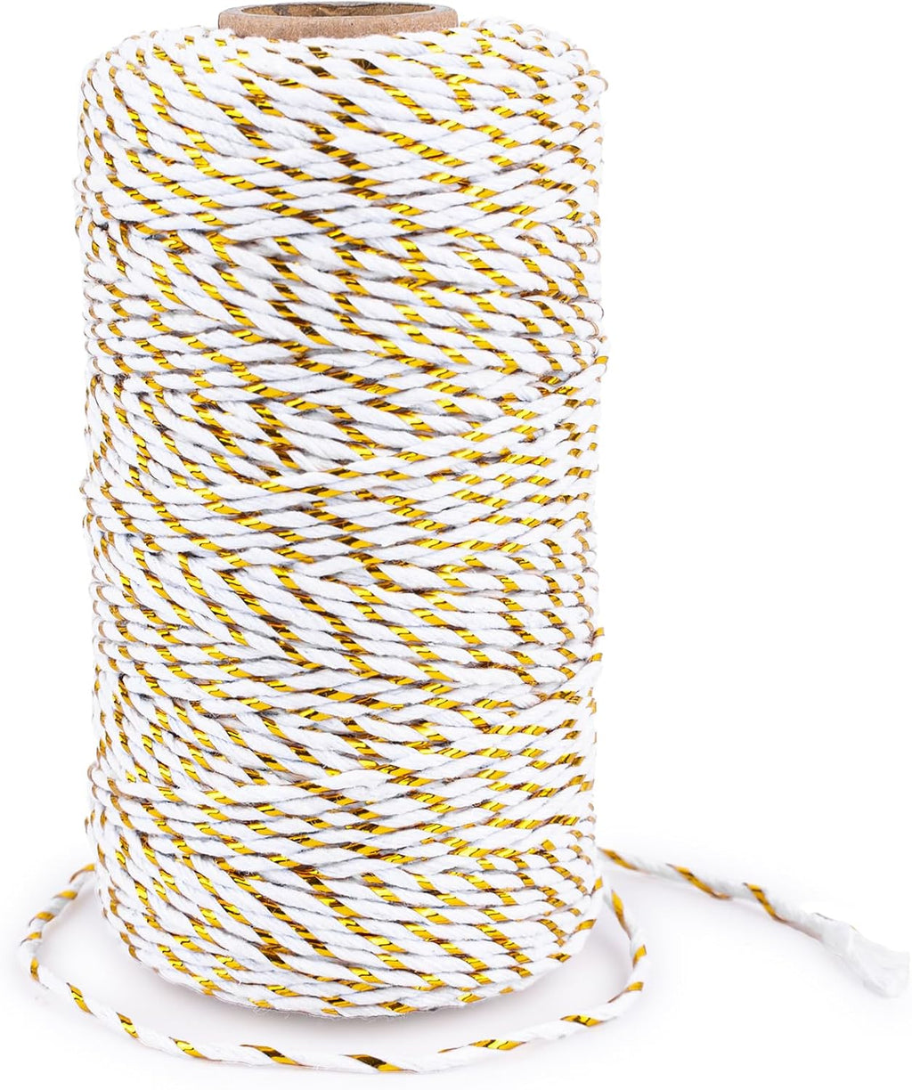 White Gold String 2MM, 328ft Bakers Twine for Gift Wrapping