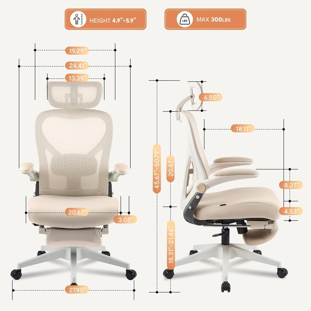 Foldex Ergonomic Office Chair, Folding Chair for Small Spaces with Lumbar Support, Flip-up Armrests, 3D Headrest