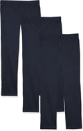 Girls and Toddlers' School Uniform Straight Leg Adjustable Waist Flat-Front Chino Pants, Pack of 3