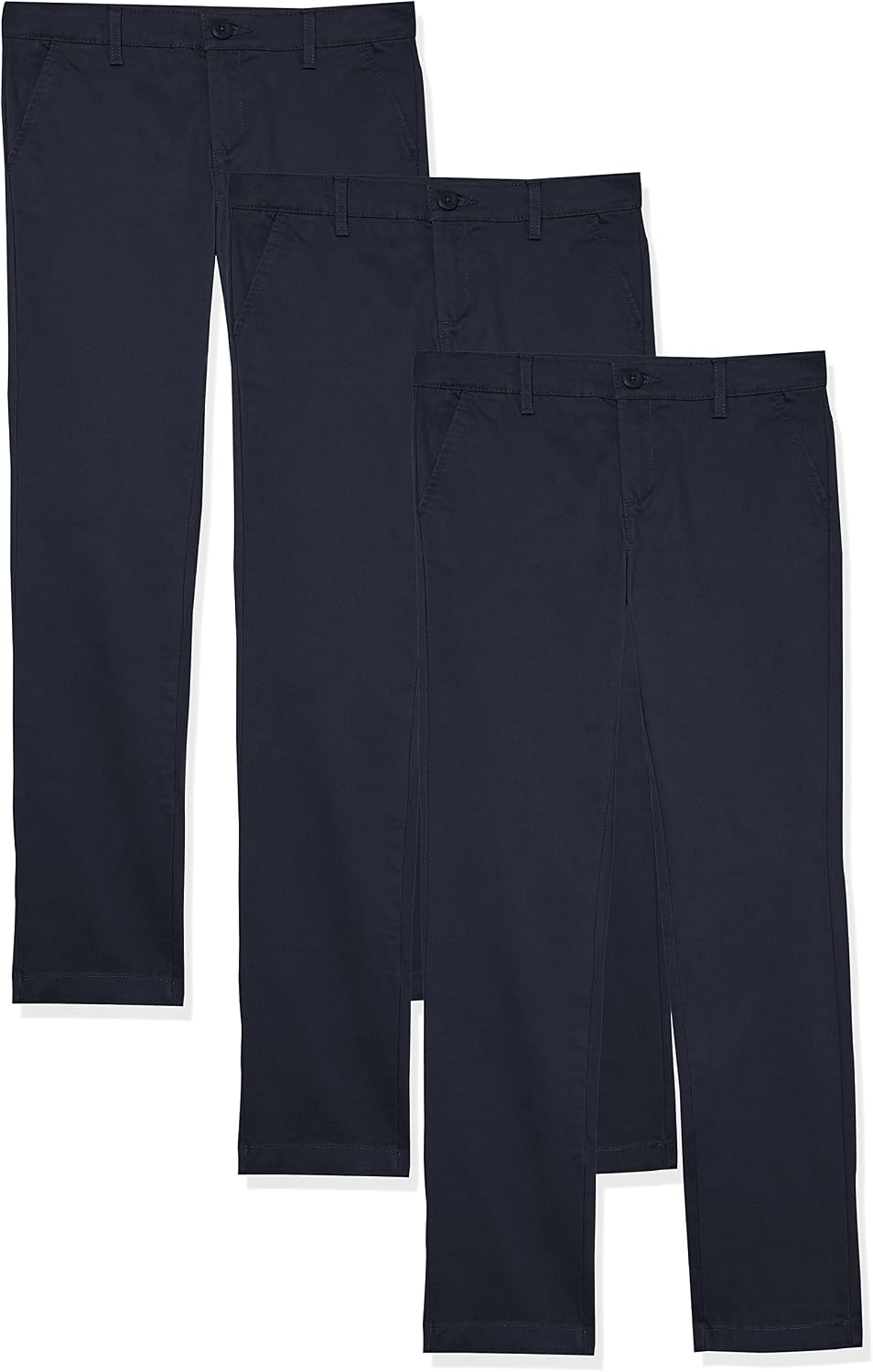 Girls and Toddlers' School Uniform Straight Leg Adjustable Waist Flat-Front Chino Pants, Pack of 3