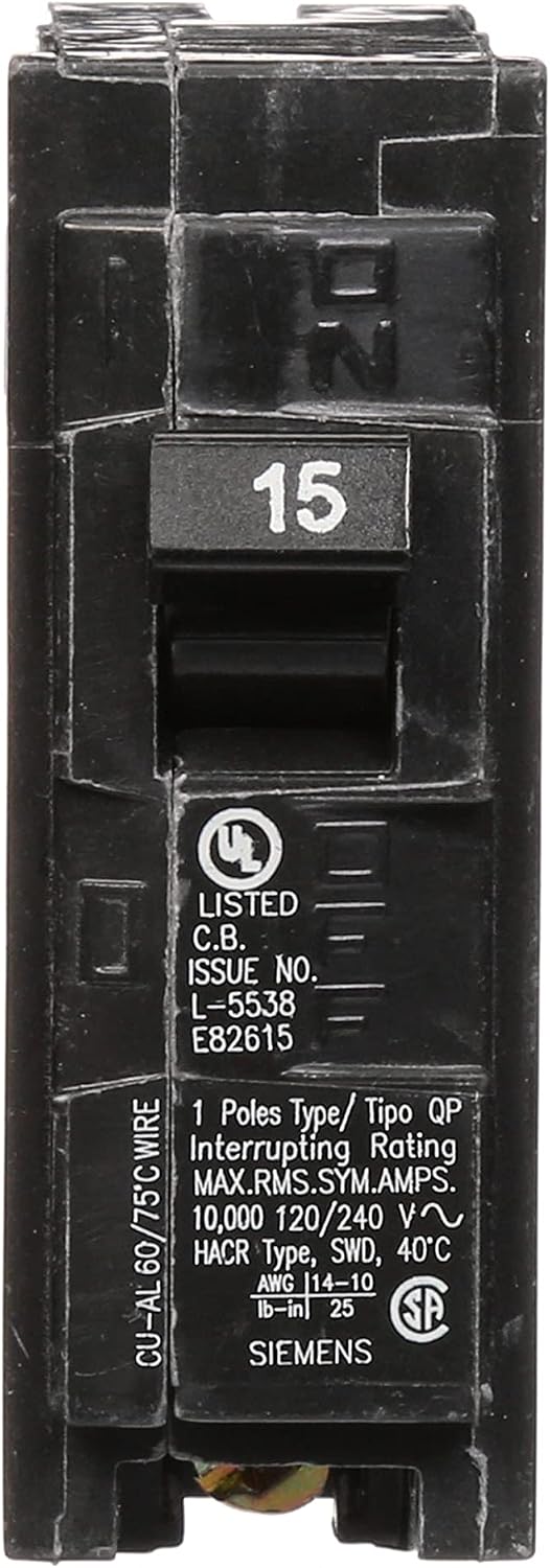 Siemens 40-Amp Double Pole and 15-Amp Single Pole Type QP Circuit Breakers, Black