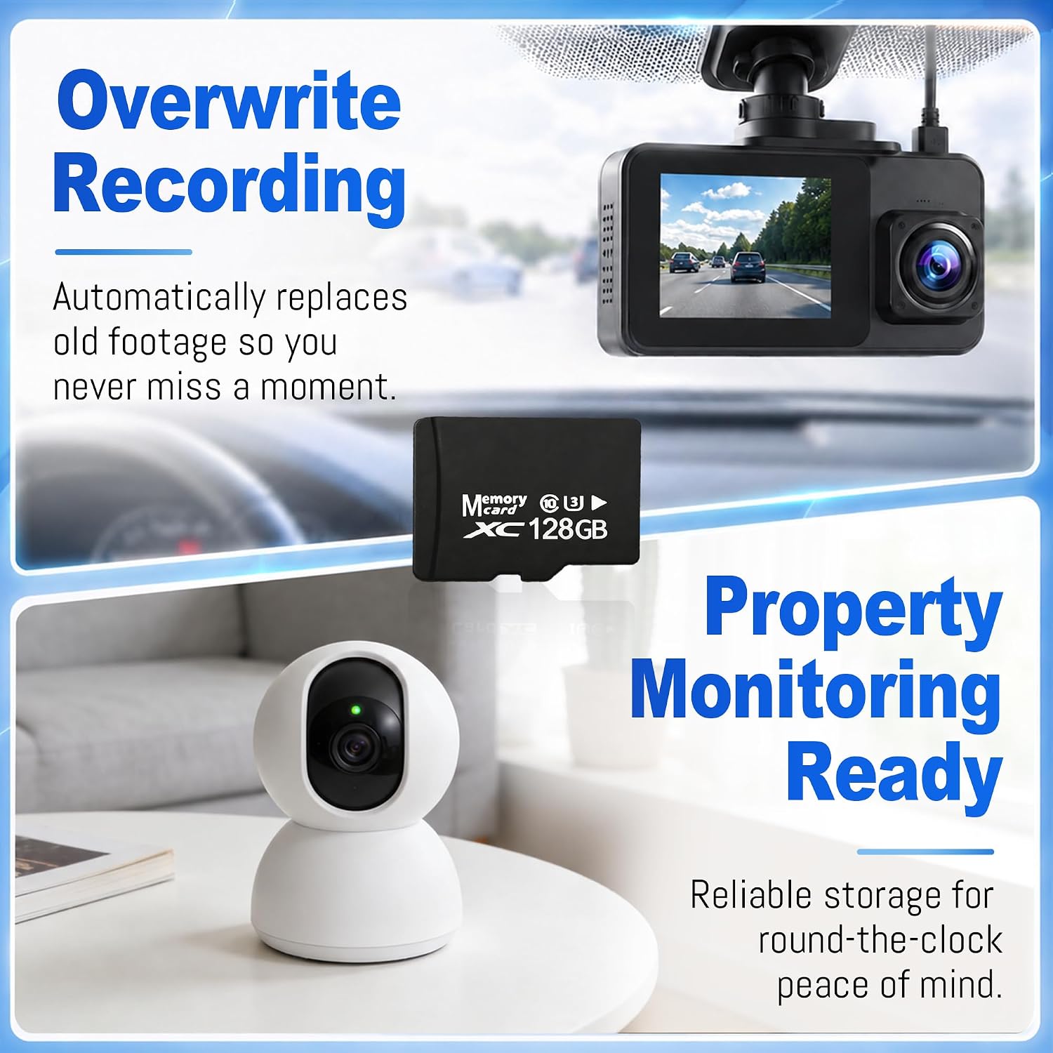 128GB Micro SD Card for Dashcam & Security Camera U3 V30 A1 | High-Capacity Class 10. Ideal for Auto-Loop Devices.