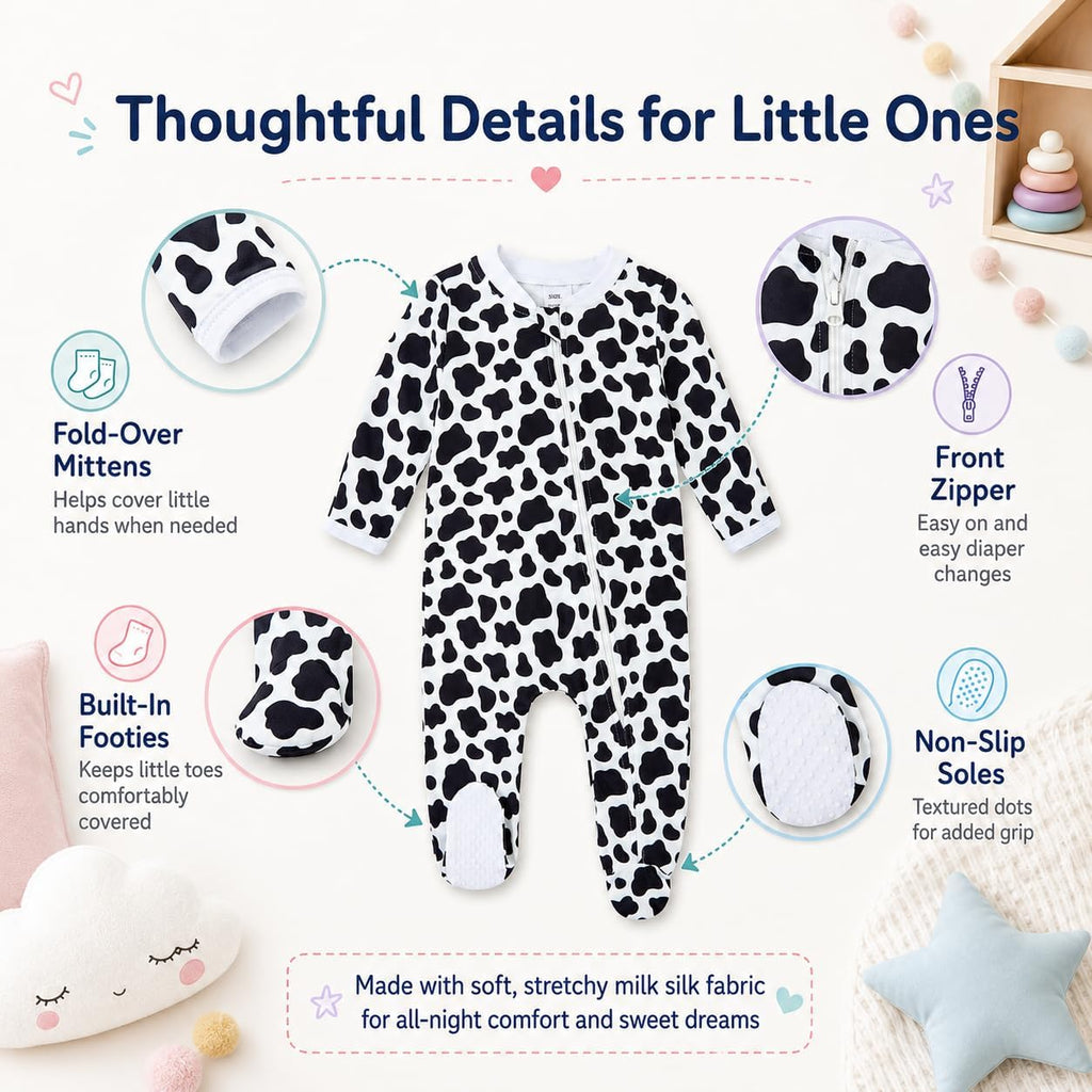 Baby Girls Boys Footed Pajamas One-Piece Sleeper Snug Fit Sleep and Play Zip Front Footie Romper 0-12 Month