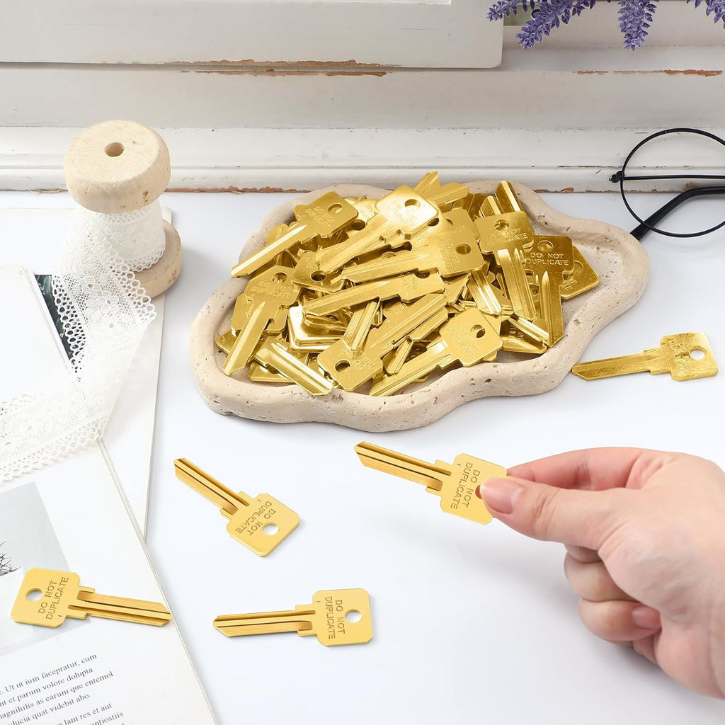 Pack of 50 Brass Key Blanks Uncut Blank Keys, Gold, Kw1 | Copper Do Not Duplicate Keys, Dnd House Key Blanks, for