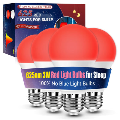 3W 625nm Red Light Bulbs for Sleep, 100% Blue Light Blocking Bulb, Red Light Night Light for Melatonin Promoting, A19