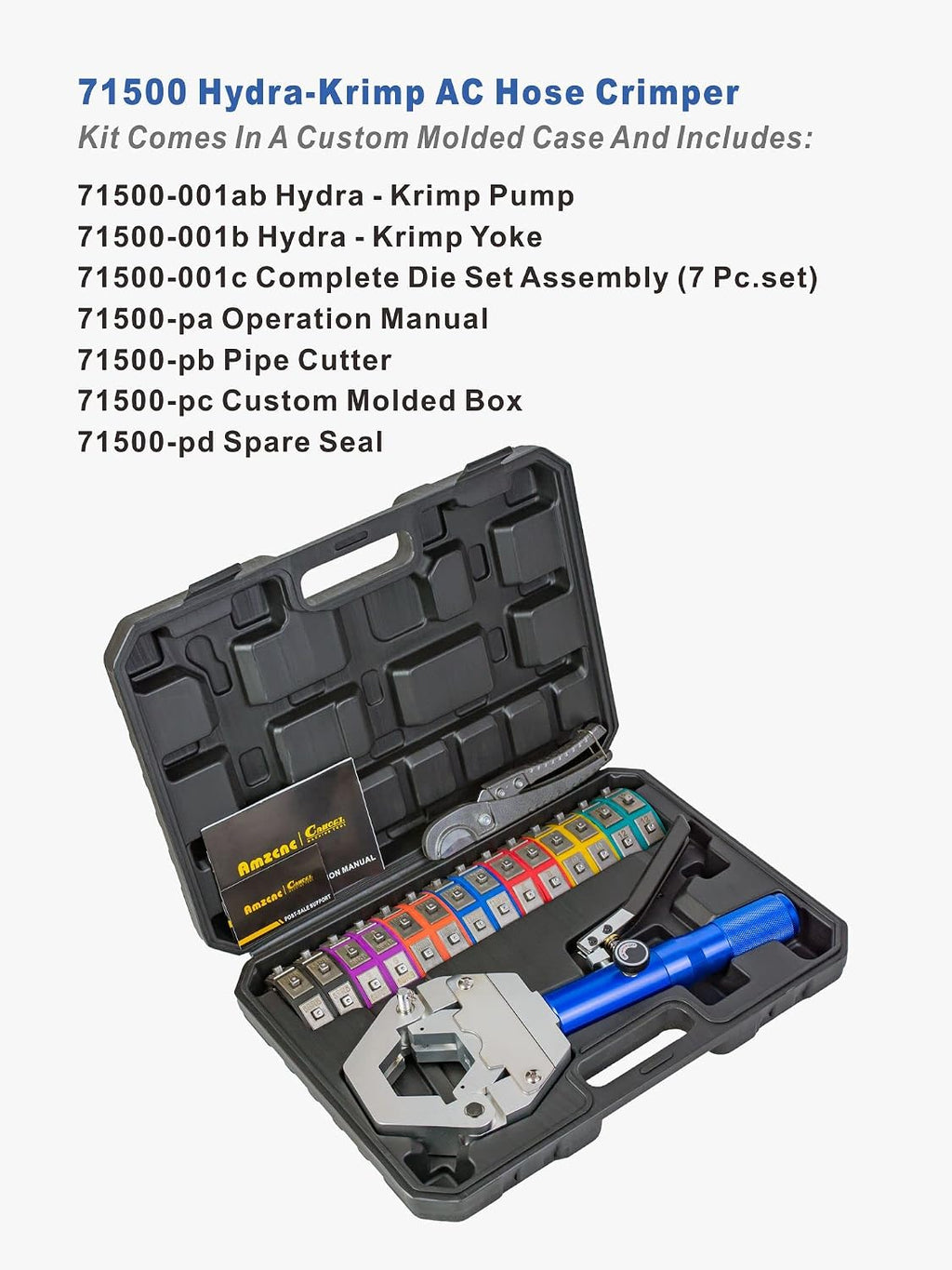 AMZCNC 71500 Hydraulic A/C Hose Crimper Kit with Snap-On Dies