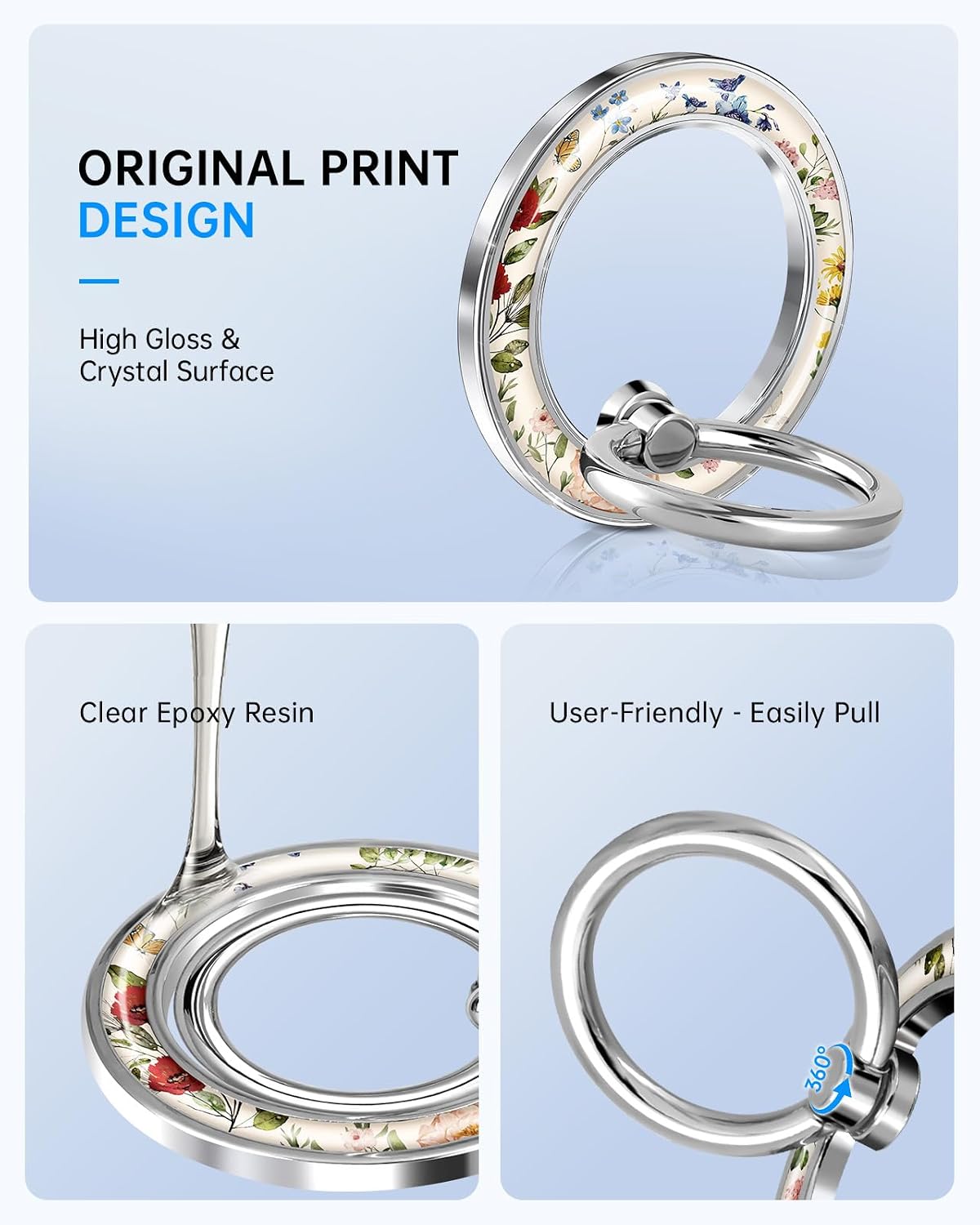 Magnetic Phone Ring Holder with MagSafe - Magnetic Phone Grip MagSafe Ring Holder Magnet Removable Cell Phone Stand