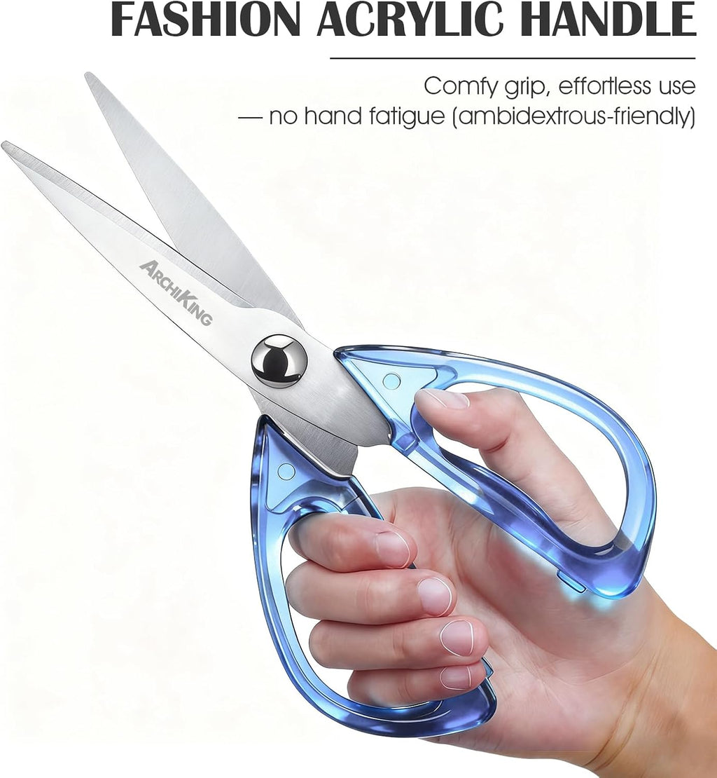 8.0inch Kitchen Shears, Sharp Stainless Steel Meat & Poultry Scissors, Transparent Blue Acrylic Handle, All Purpose
