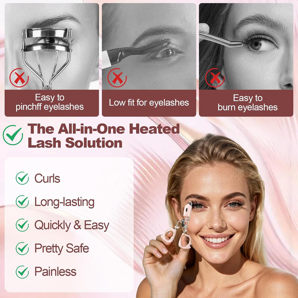 Heated Eyelash Curler Fast Heat up Within 15s, Electric Eyelash Curlers with 2 Temperature Modes for 24H Long-Lasting