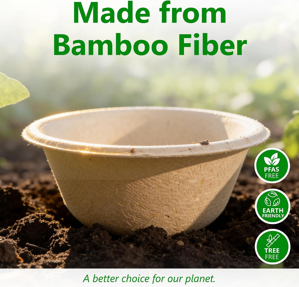10 oz Bamboo Disposable Soup Bowls, 100 Pack, Heavy Duty