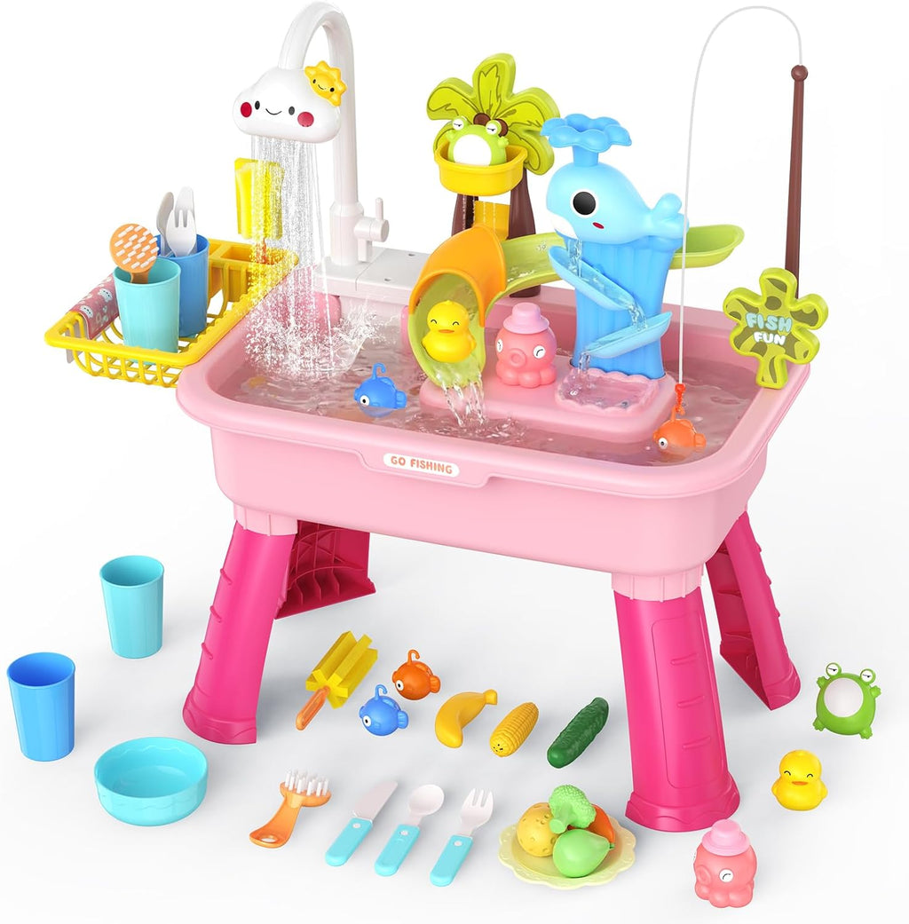 2026 Upgraded Water Table for Toddlers 1-3 - Outdoor Toys for Kids Ages 4-8 with Pump, Summer Outside Sensory