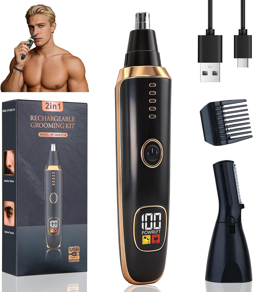Nose and Ear Hair Trimmer for Men Women,2 in 1 LED Display Eyebrow Hair Trimmer with USB Rechargeable,2026 Portble