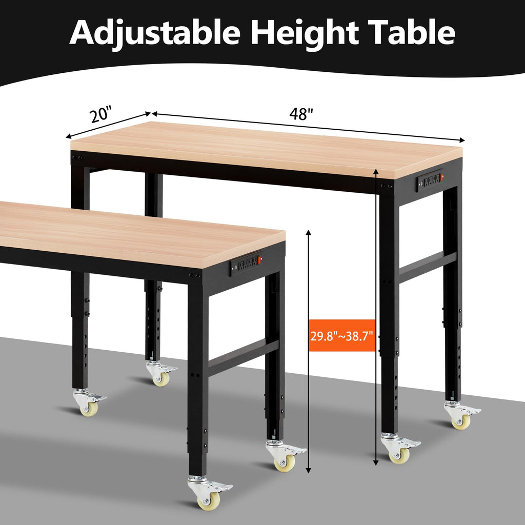 48" Adjustable Workbench, Heavy Duty Wood Workstation