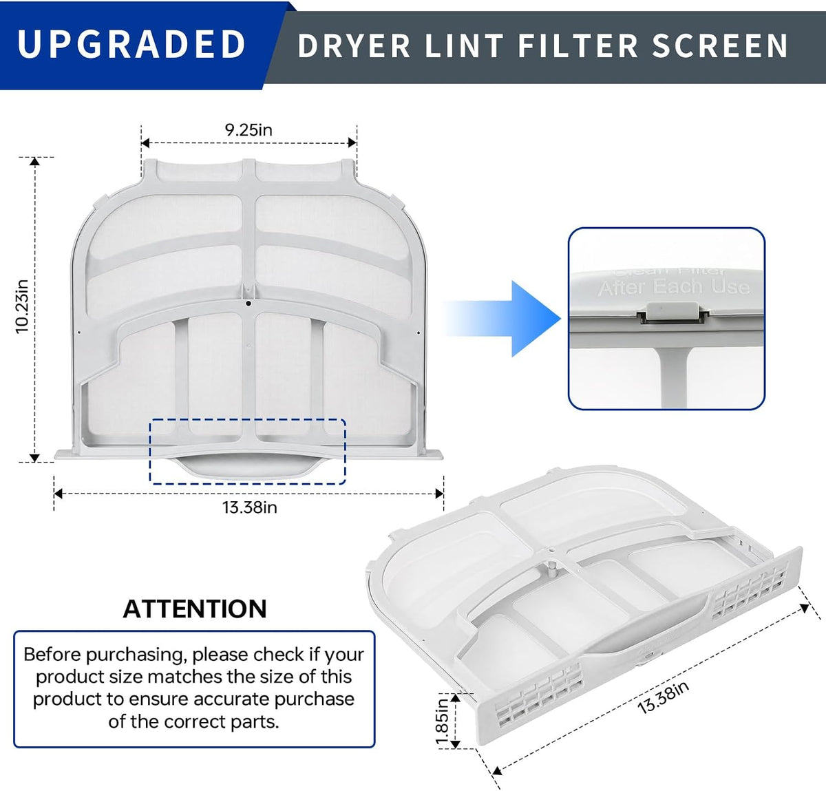 DLE8200L DLE8200W DLE8400BE DLG8401WE DLG8401BE Lint Filter for LG Dryer
