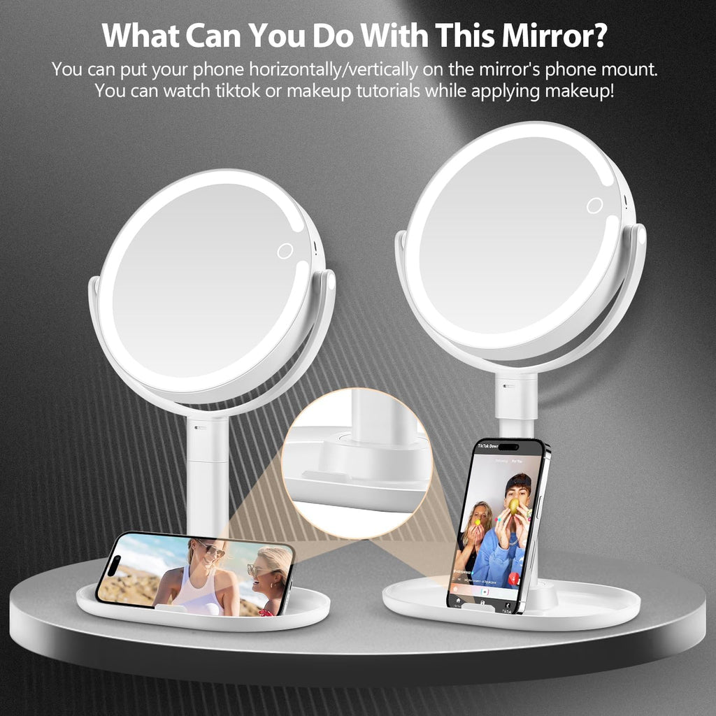 30X Magnifying Makeup Mirror with Lights, Rechargeable Desk Vanity Mirror