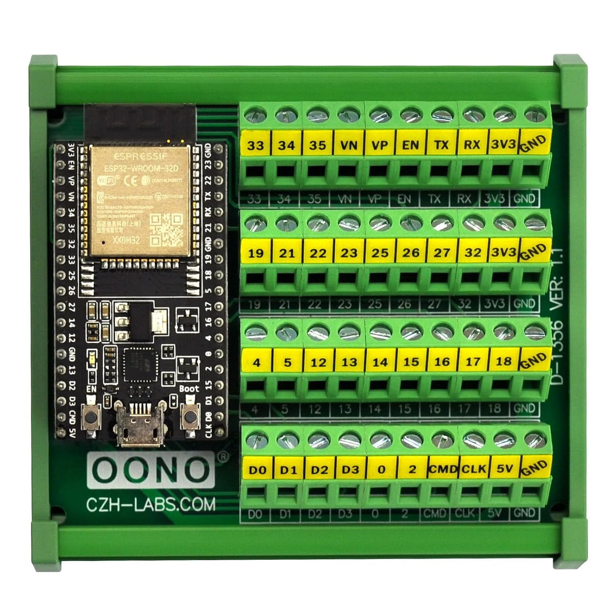 DIN Rail Mount Screw Terminal Block Breakout Module Board for ESP32-DevKitC