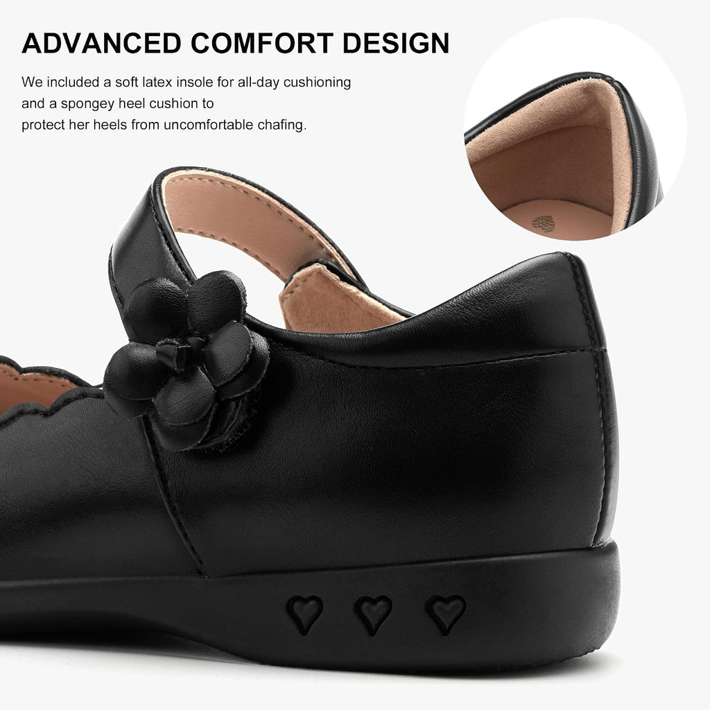Girls Mary Jane Shoes School Uniform Flats Dress Shoes Oxford Church Music Recitals(Little/Big Kids) | Flower detail