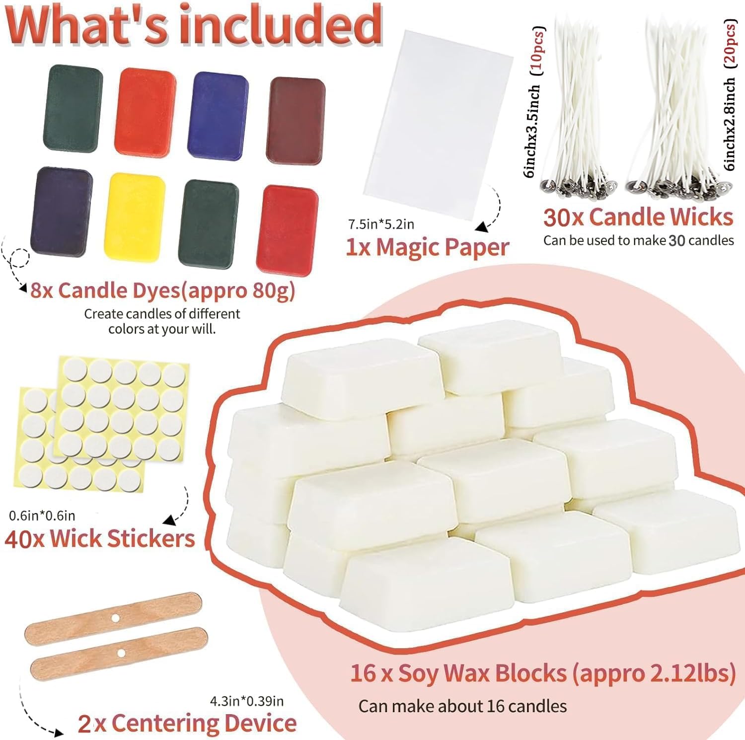 Candle Making Kit,Candle Making Supplies Include 2.12lb Soy Wax for Candle Making,Candle Wax Dyes,Candle Wicks