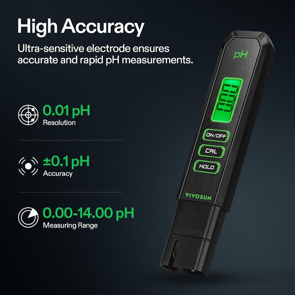 Digital pH Meter TDS EC Meter for Water 0.01 Accuracy Hydroponics | ±0.01 Accuracy, , 0-14 Range, ATC, Auto