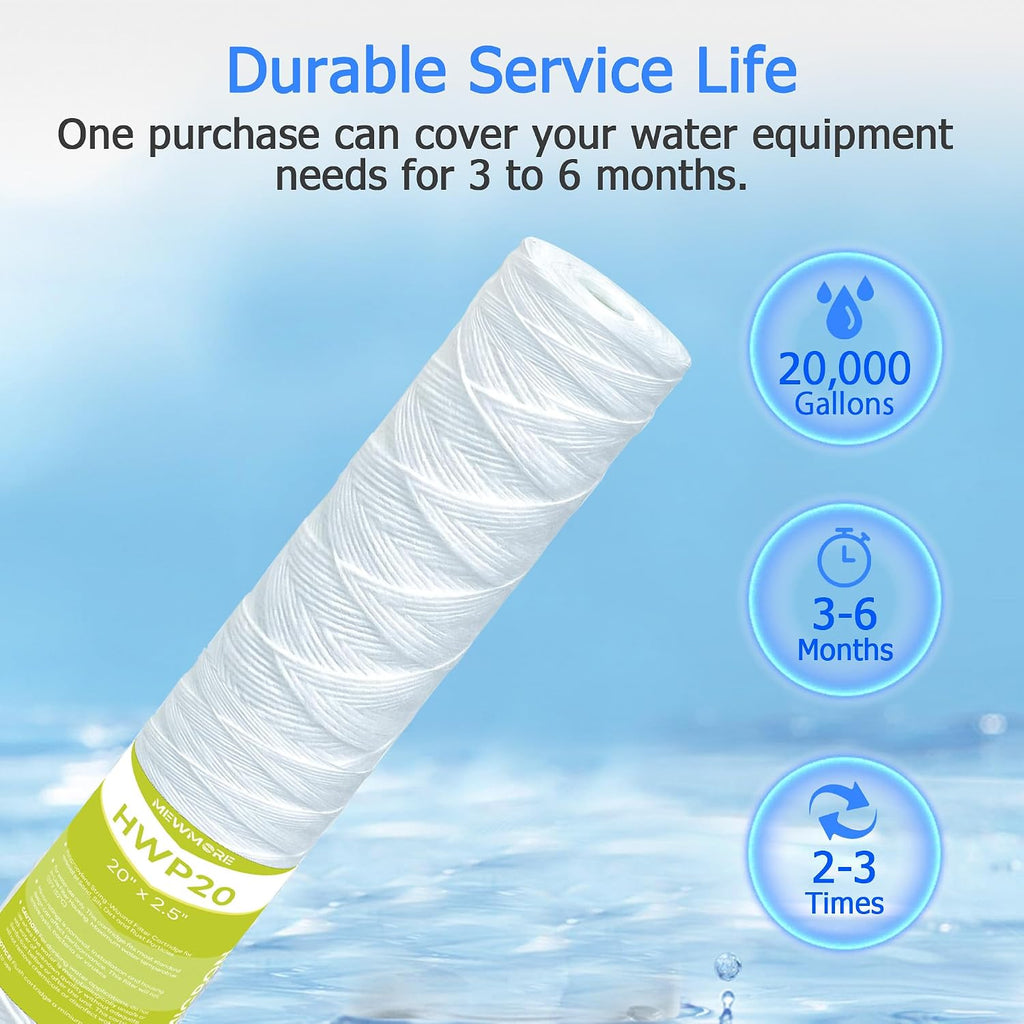 20 Micron Whole House Water Filter Cartridge, 20" x 2.5", 6-Pack