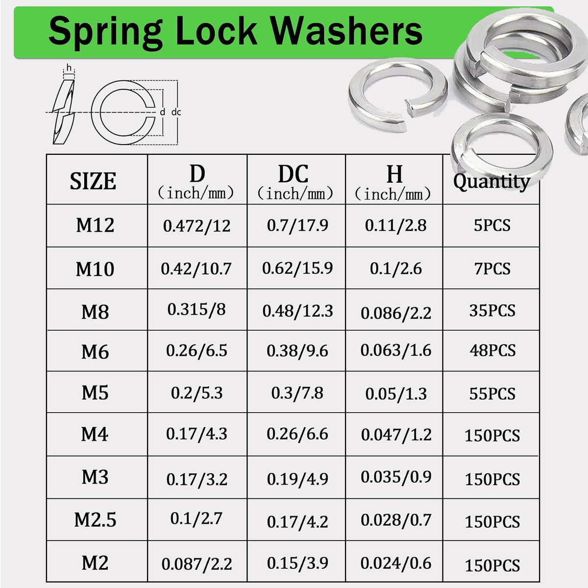 1000Pcs Flat Washer and Spring Lock Washers Assortment Kit,9 Metric Sizes
