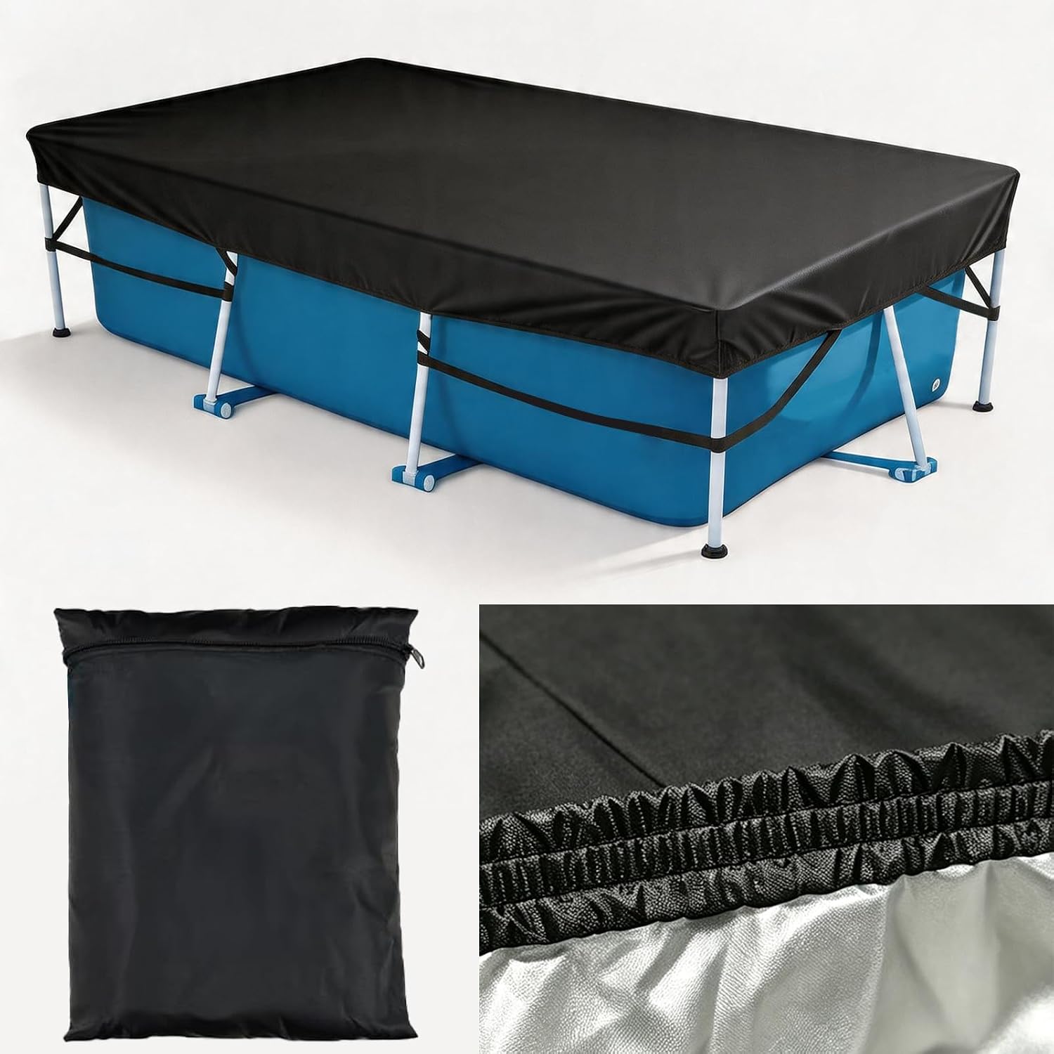 10 x 6Ft Rectangular Pool Cover for Above Ground Pool, Heavy-Duty Waterproof Dustproof Solar Cover, Winter Pool