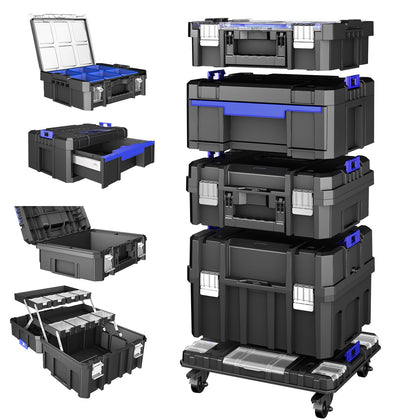 4 Tier Rolling Tool Box with Wheels, 18” Stackable Tool Box Organizer