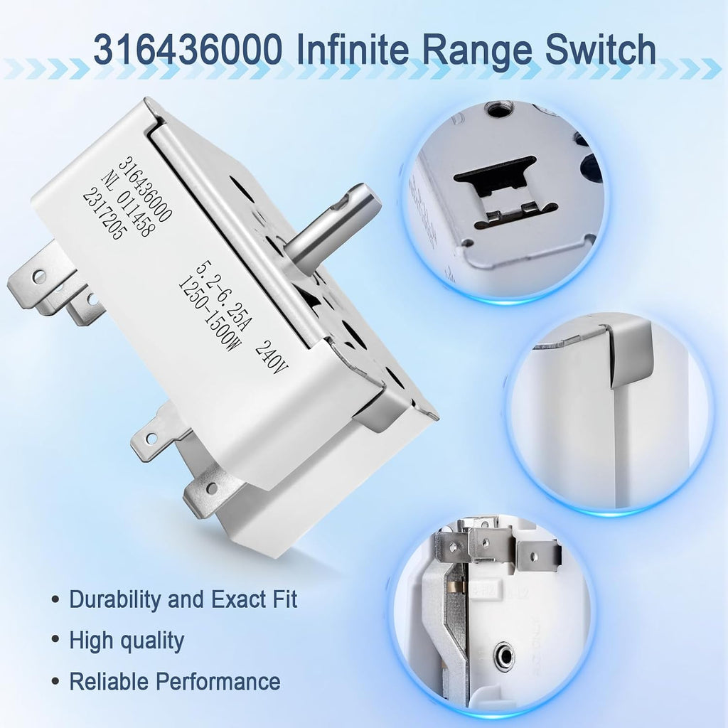 316436000 Infinite Switch for Frigidaire 6" Electric Stove Burner